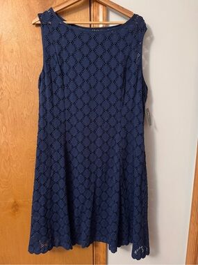 Sleeveless Navy Eyelet A-Line Swing Dress NWT